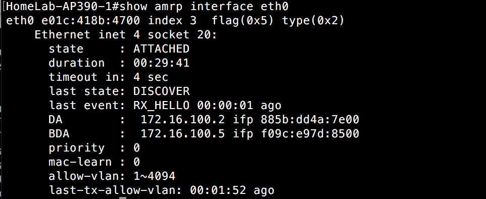 Show AMRP Interface Eth0